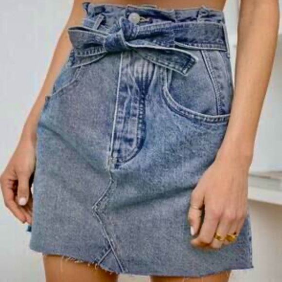 NWT Free People We The Free East of Eden Denim Belted Mini Skirt - Picture 1 of 8
